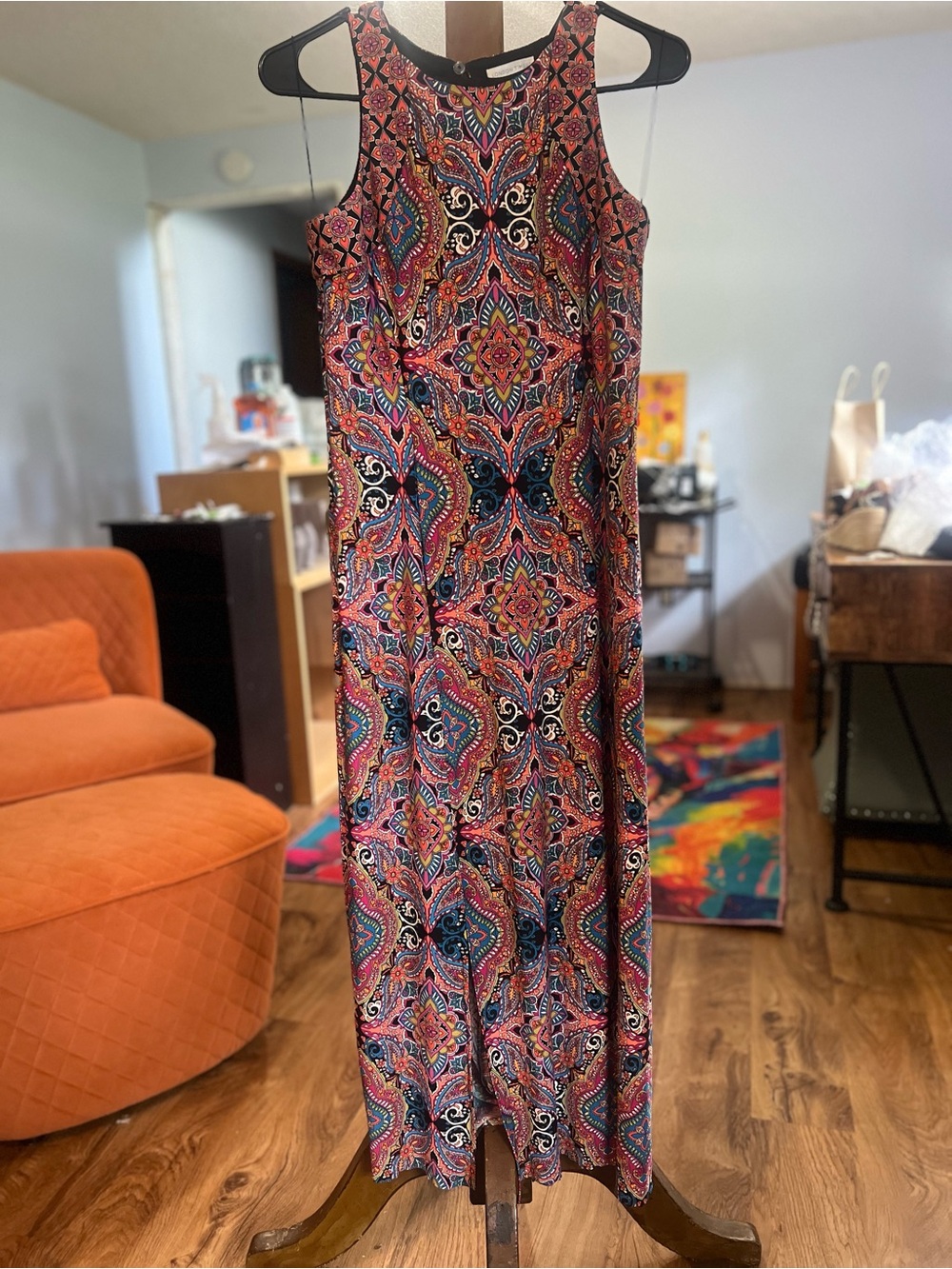 London Times Sleeveless Paisley Maxi Dress - Pink, Blue, Black